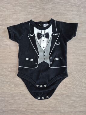 Baby Essentials Black Tuxedo-Print One-Piece Bodysuit